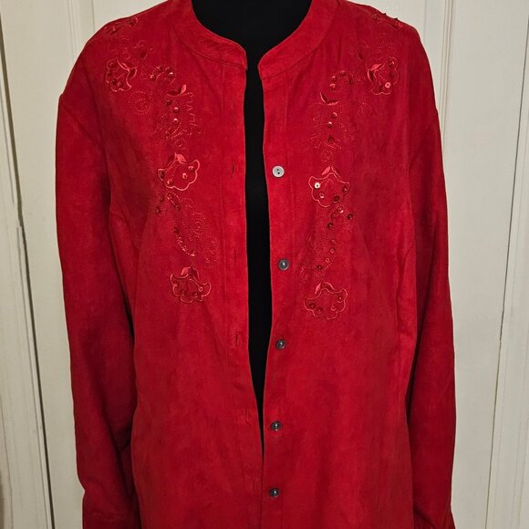 NEW RED Bling Top w Sequence n Embroidery Plus Size 3X - Picture 7 of 10